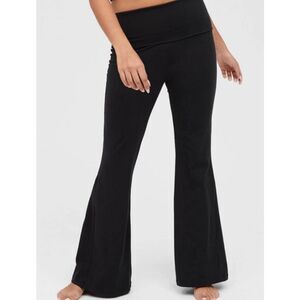 Aerie Pants Women's Small Black The Hugger Foldover Flare High Rise Comfort